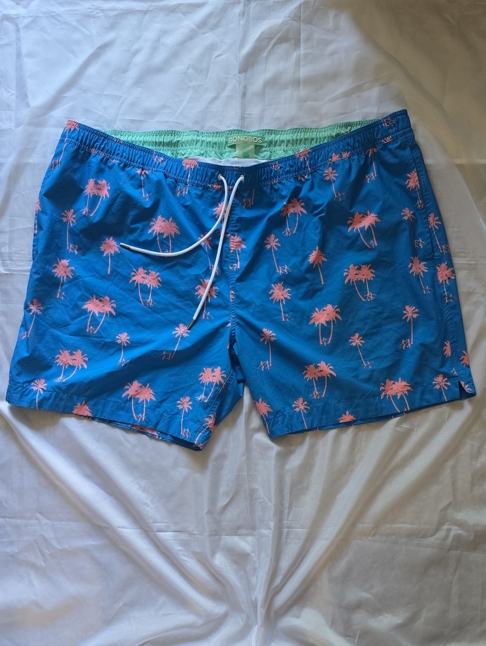 Bonobos Blue Swim Trunks with Pink Palm Print